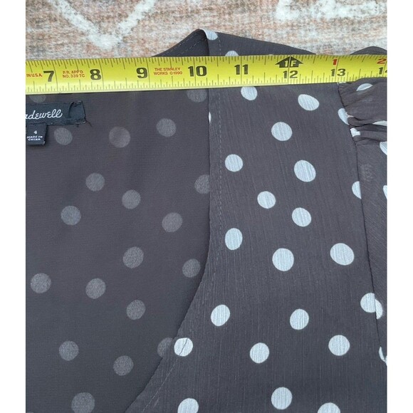 Retro Polka Dot Chiffon Button Blouse Black White Smocked Cuffs Sz 4 Retro Chic - Picture 8 of 15